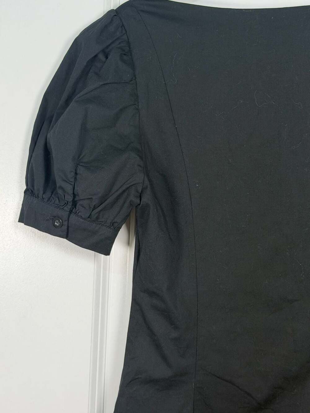 Commense Black Puff Sleeve Button-Up Ruched Mini Dress Size M - Picture 6 of 8